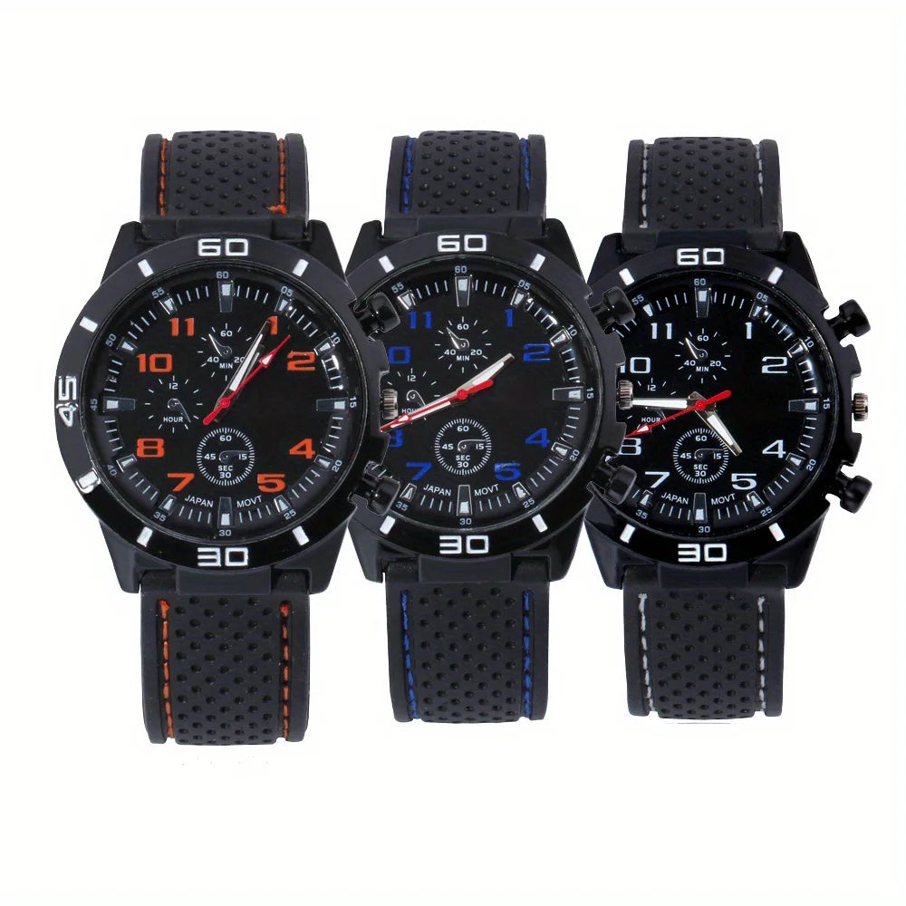 3pc/set Fashion Simple Mens Watch Analog silicone Male Watch Casual Men's Quartz Wrist Watch Ideal Choice for Thanksgiving Gifts