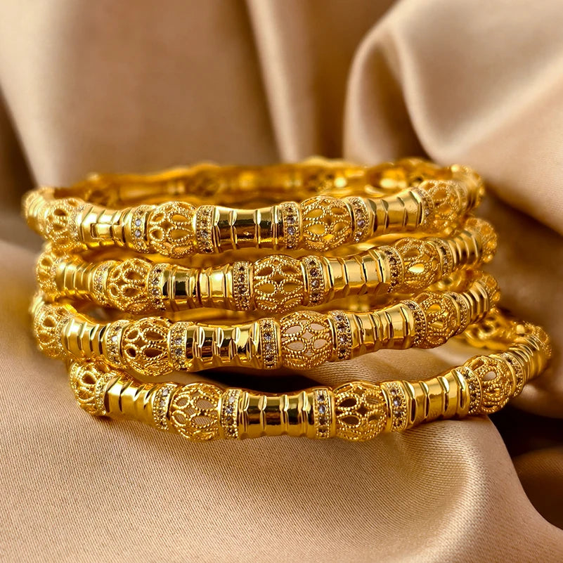 Dubai Gold Plated Bangles For Women Fashion Round Bracelet Flower Bracelet Feast Bijoux