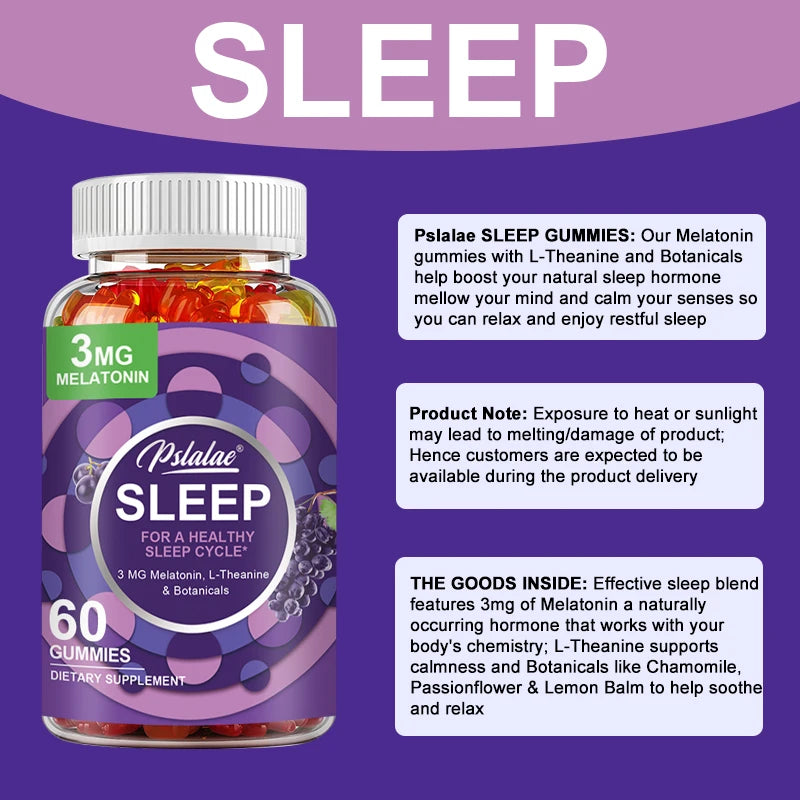 Sleep Gummies - with Melatonin, L-Theanine - Aid Sleep, Relieve Stress, Promote Rapid Sleep, and Enhance Sleep Quality