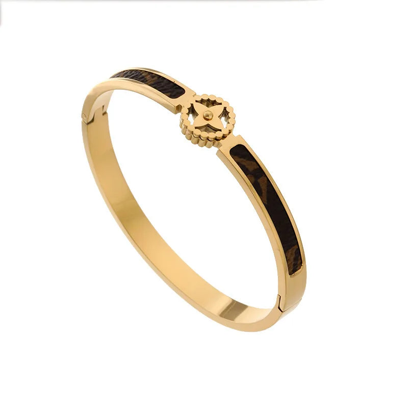 Bracelets en acier inoxydable ou titane avec motif floral pour femme