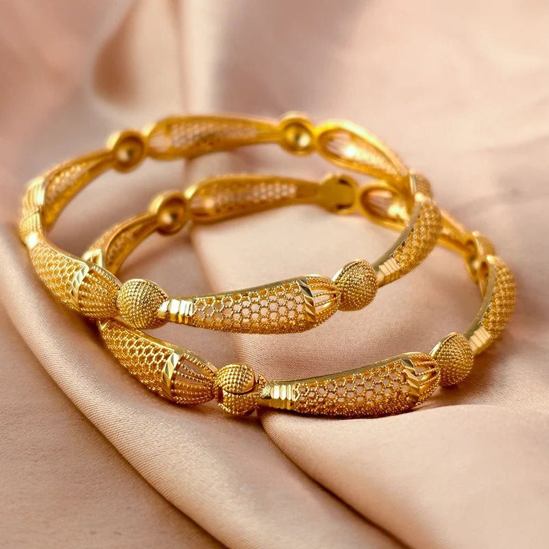 Dubai Gold Plated Bangles For Women Fashion Round Bracelet Flower Bracelet Feast Bijoux