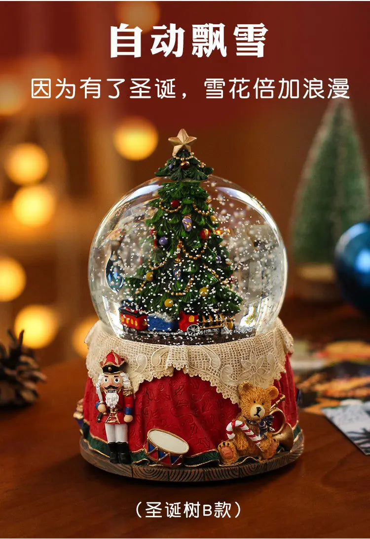 Boule de Cristal Flocon de Neige Sapin de Noël Boîte à Huit Tonalités (ou Boîte à Musique Huit Tons) Décoration de Noël Décoration Créative pour la Maison Petite Décoration Artisanat en Résine.