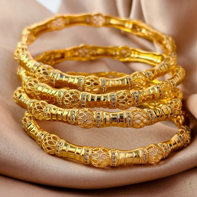 Dubai Gold Plated Bangles For Women Fashion Round Bracelet Flower Bracelet Feast Bijoux