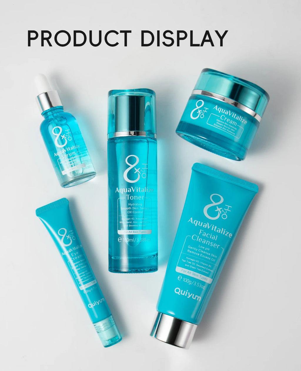 QUIYUM 8X H₂O AquaVitalize Skincare Set 5PCS Deep Hydration Kit Wrinkle Smoothing Tightening Treatment Gift Set