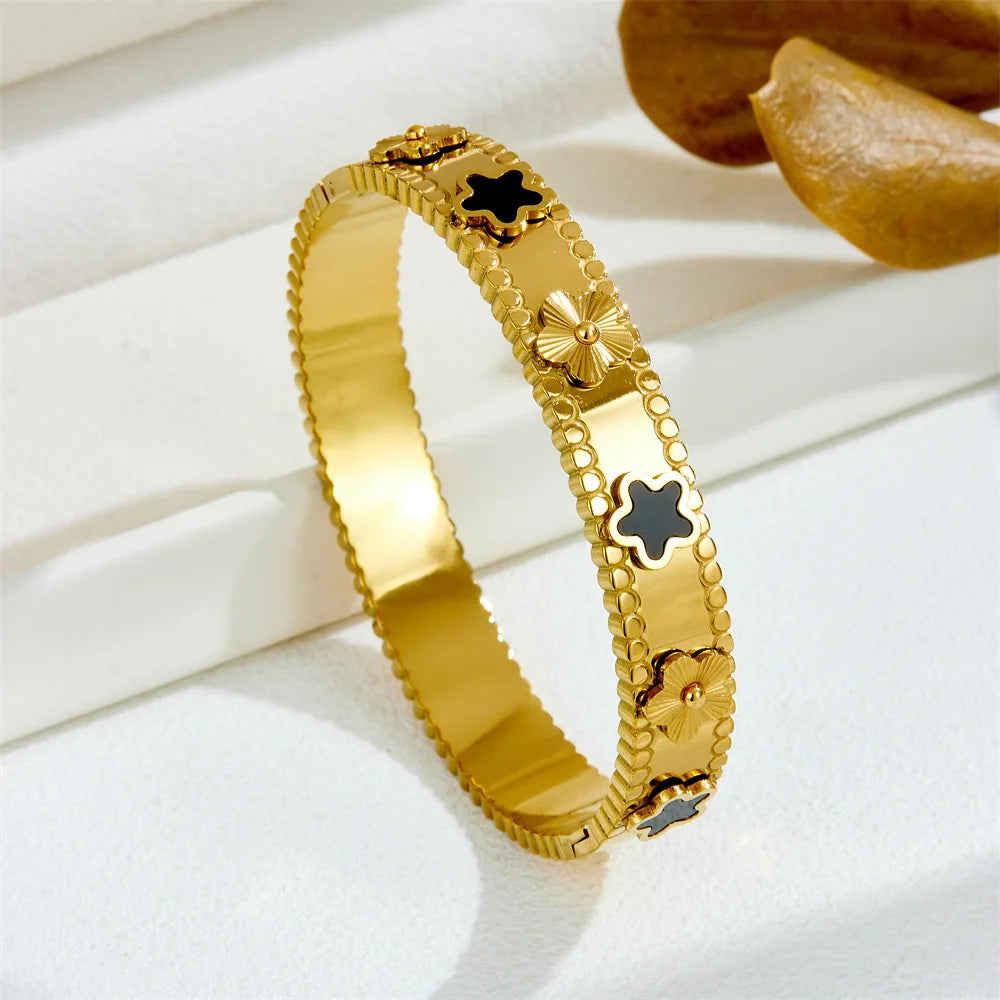 Bracelets en acier inoxydable ou titane avec motif floral pour femme