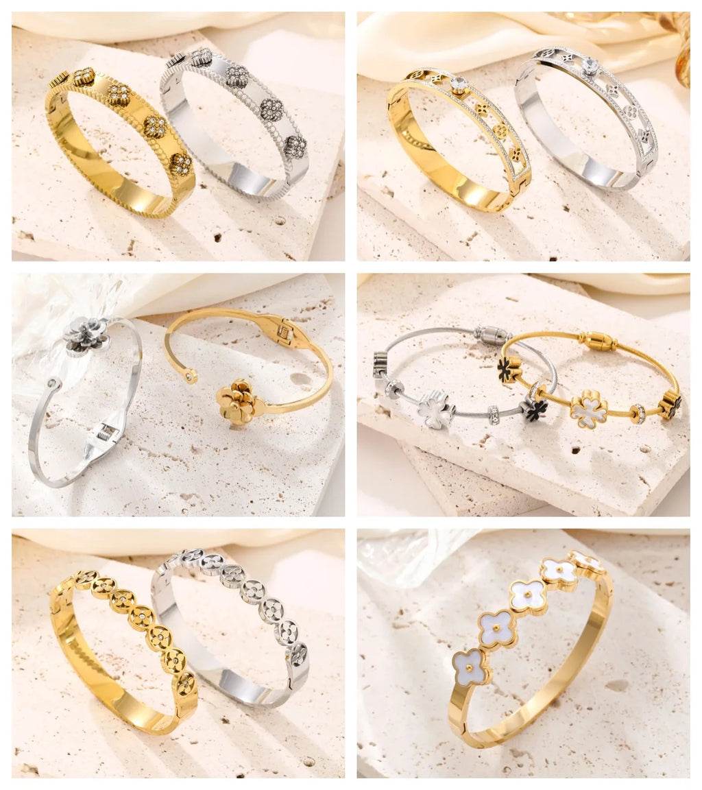 Bracelets en acier inoxydable ou titane avec motif floral pour femme