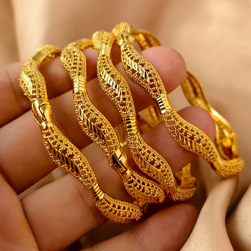 Dubai Gold Plated Bangles For Women Fashion Round Bracelet Flower Bracelet Feast Bijoux