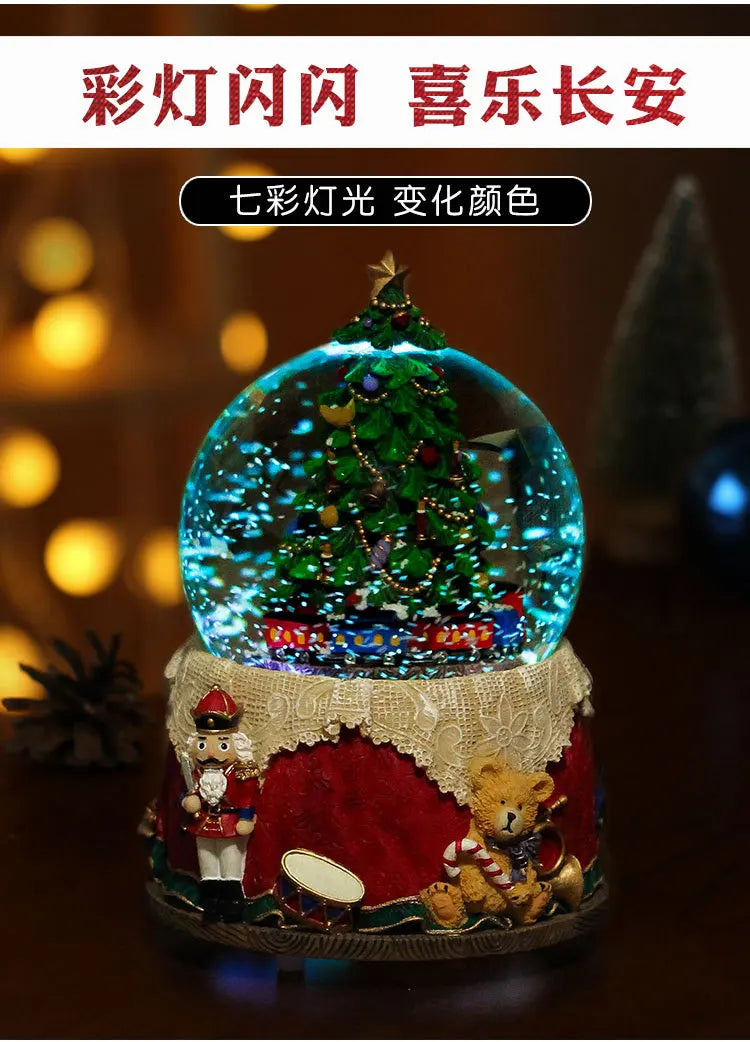 Boule de Cristal Flocon de Neige Sapin de Noël Boîte à Huit Tonalités (ou Boîte à Musique Huit Tons) Décoration de Noël Décoration Créative pour la Maison Petite Décoration Artisanat en Résine.