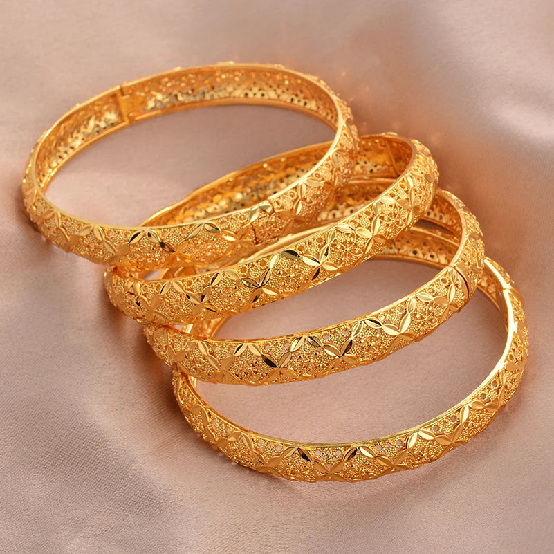 Dubai Gold Plated Bangles For Women Fashion Round Bracelet Flower Bracelet Feast Bijoux