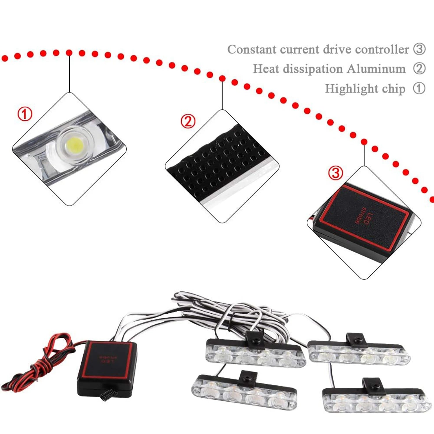 4 in 1 Surface LED Mount Grill Light DC12V Remote Emergency Flashing Beacon Light Strobe Warning For Truck Trailer Caravan Van