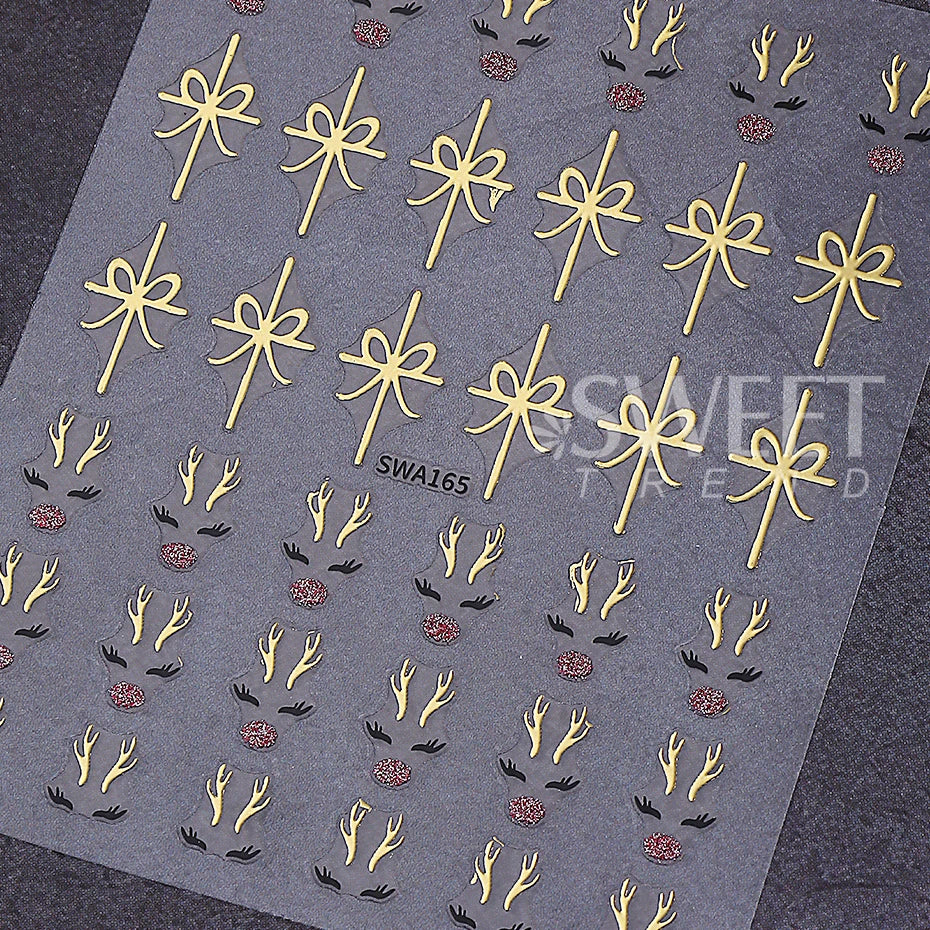2pcs Glitter Christmas Nail Art Stickers 3D Elk Snowflake Antler Bow Nail Decals DIY Self-Adhesive Slider Winter Manicure Decor