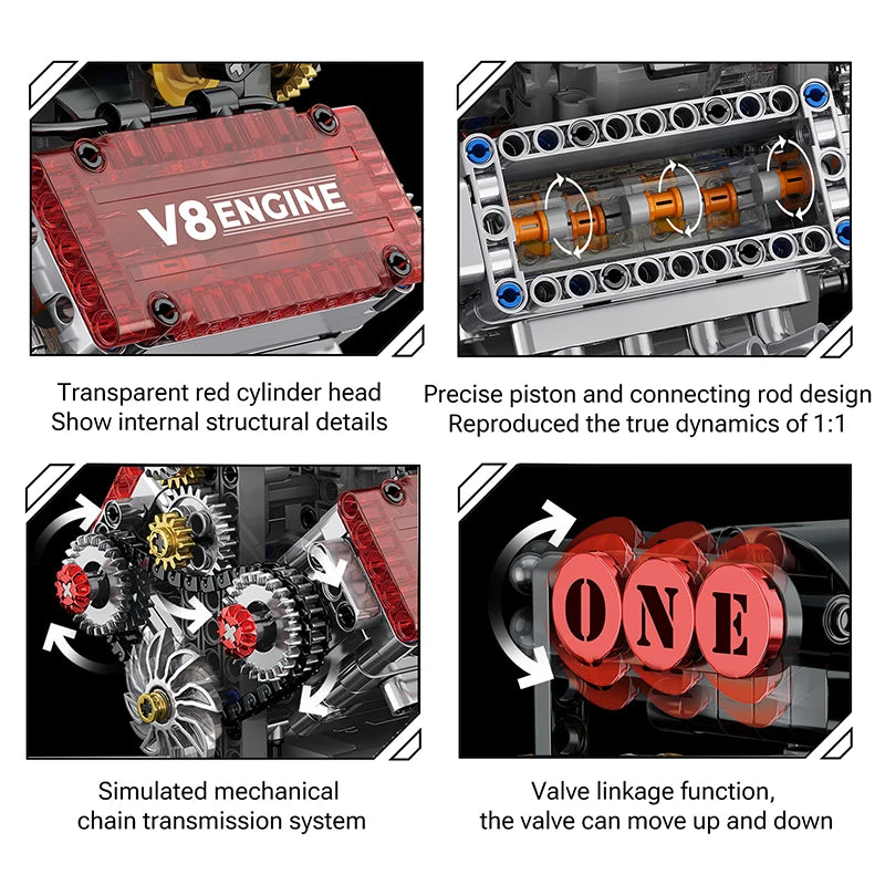 Ensemble de Construction Moteur V8 Motorisé (MOC) - Maquette de Simulation Technique en Briques. Le Cadeau de Noël Idéal pour les Garçons, Enfants et Adultes Passionnés de Technique.