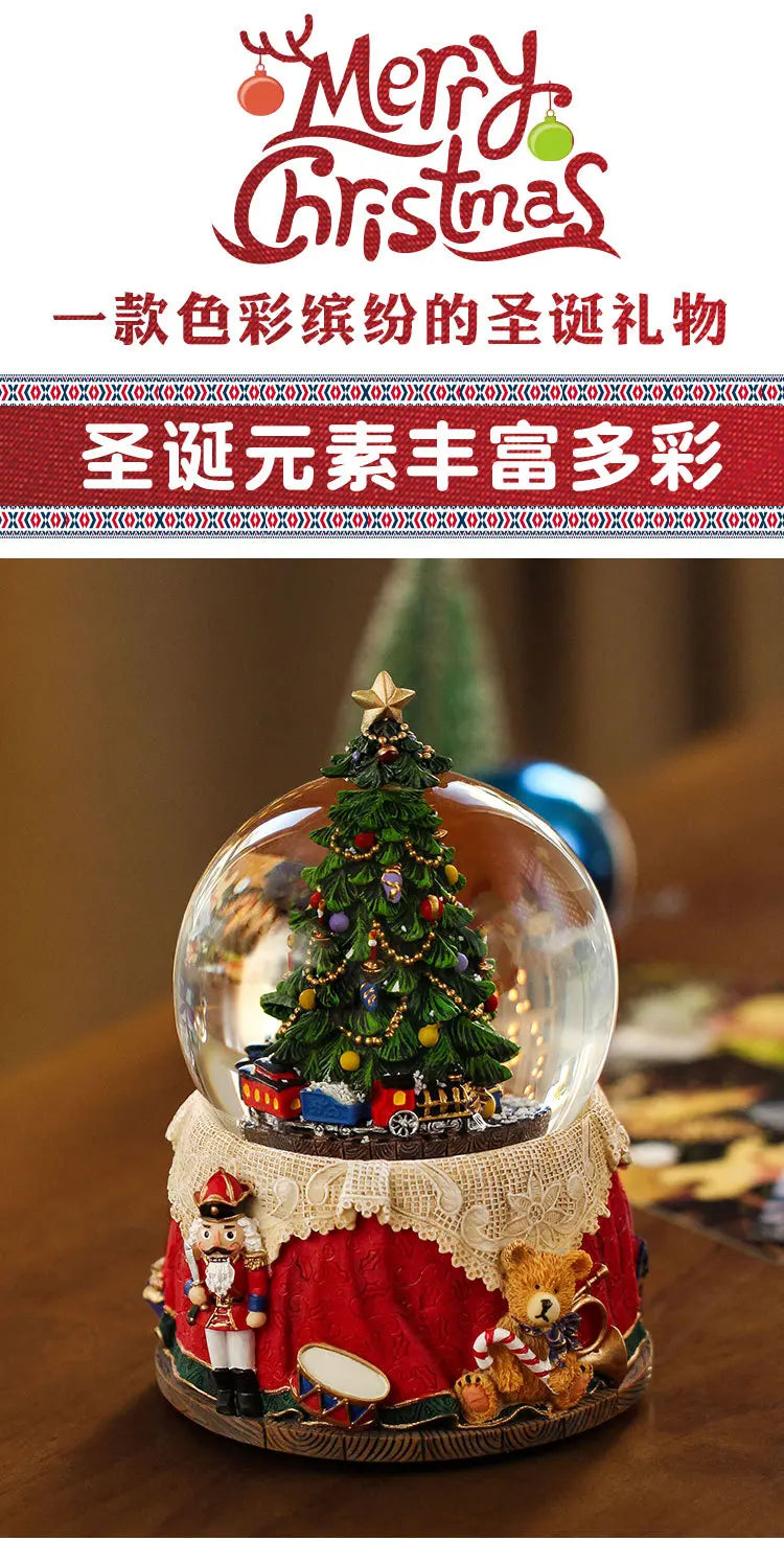 Boule de Cristal Flocon de Neige Sapin de Noël Boîte à Huit Tonalités (ou Boîte à Musique Huit Tons) Décoration de Noël Décoration Créative pour la Maison Petite Décoration Artisanat en Résine.