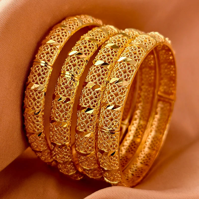 Dubai Gold Plated Bangles For Women Fashion Round Bracelet Flower Bracelet Feast Bijoux