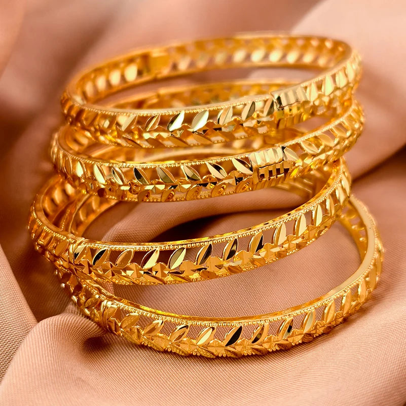 Dubai Gold Plated Bangles For Women Fashion Round Bracelet Flower Bracelet Feast Bijoux