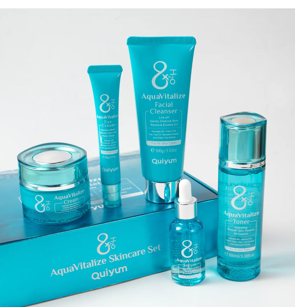 QUIYUM 8X H₂O AquaVitalize Skincare Set 5PCS Deep Hydration Kit Wrinkle Smoothing Tightening Treatment Gift Set