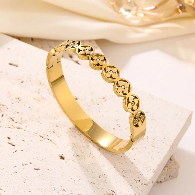 Bracelets en acier inoxydable ou titane avec motif floral pour femme