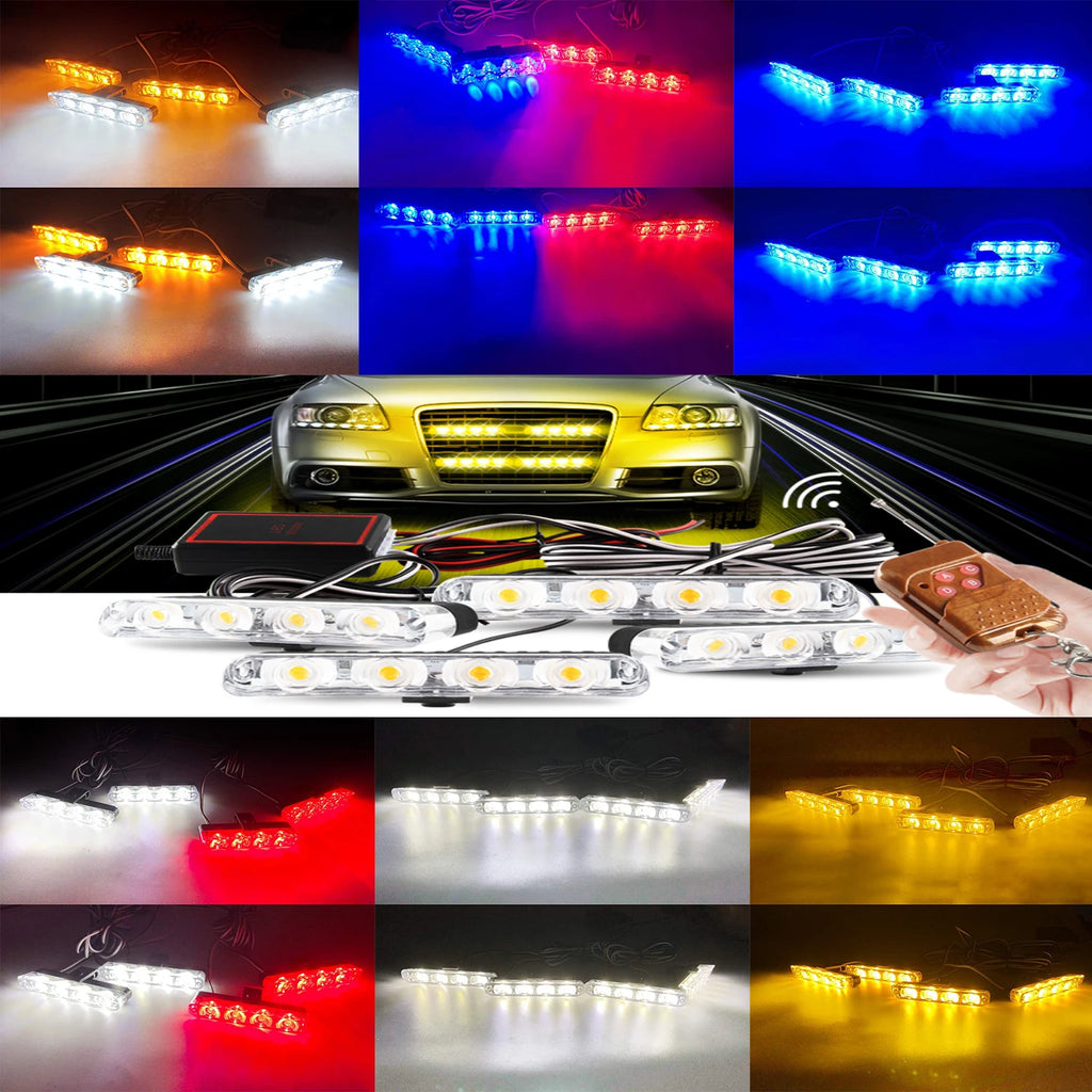 4 in 1 Surface LED Mount Grill Light DC12V Remote Emergency Flashing Beacon Light Strobe Warning For Truck Trailer Caravan Van