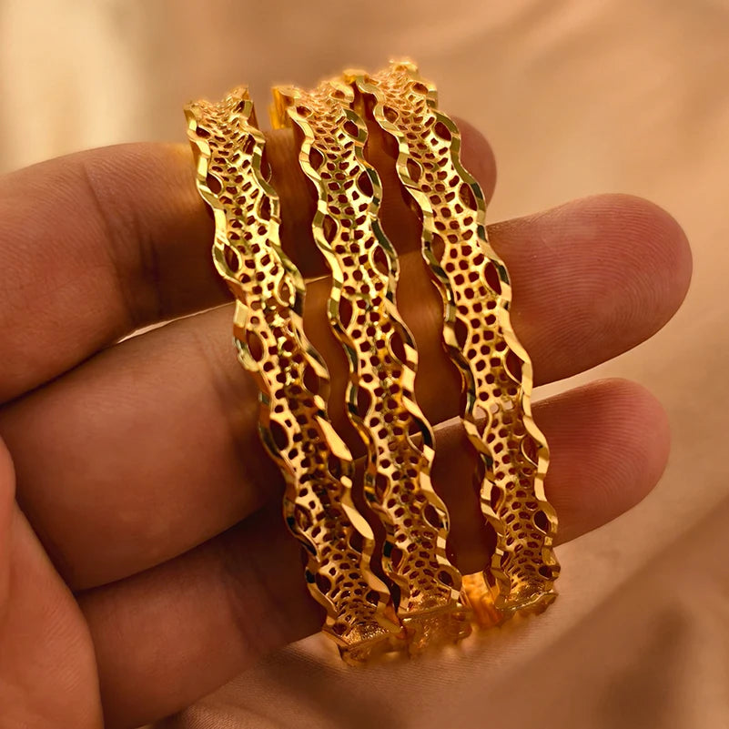 Dubai Gold Plated Bangles For Women Fashion Round Bracelet Flower Bracelet Feast Bijoux