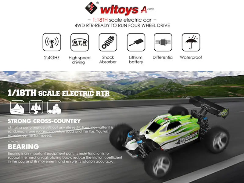 WLtoys A959B 184011 1/18 4WD RC Racing Car 70KM 2.4G Remote Control Drift High Speed Off-Road Vehicle Adult Boys Toys Kids Gift