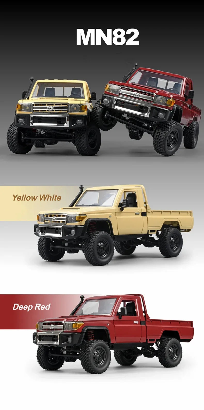 MN MODEL Full Scale RC CAR MN82 Upgraded MN82 PRO Controllable Headlights 2.4G 4WD Off-Road Car Pick Up Truck Toy for Kids Gifts