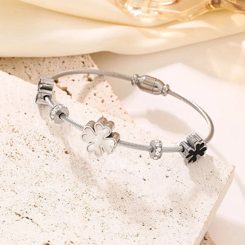 Bracelets en acier inoxydable ou titane avec motif floral pour femme