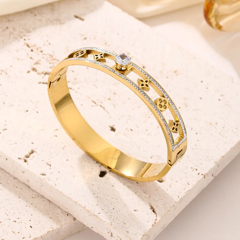 Bracelets en acier inoxydable ou titane avec motif floral pour femme