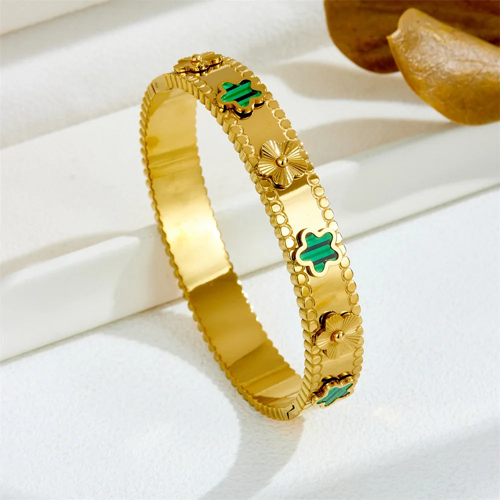 Bracelets en acier inoxydable ou titane avec motif floral pour femme