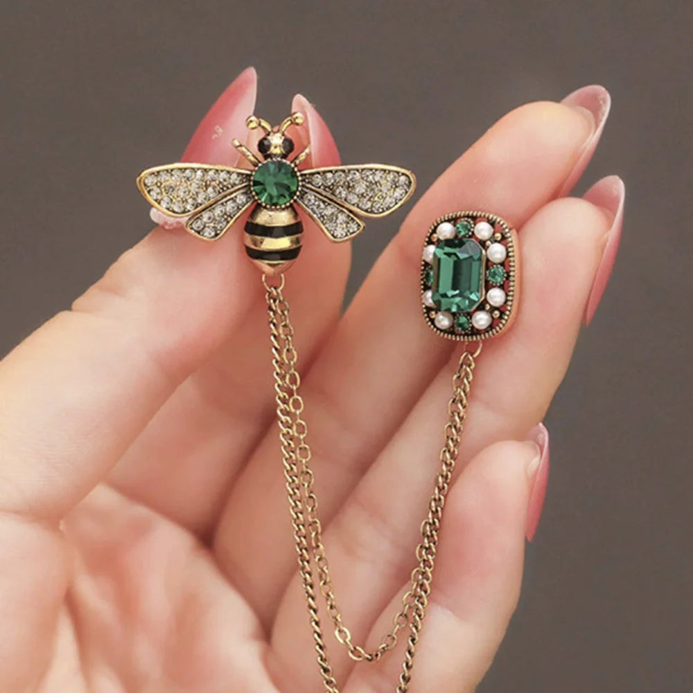 Fashionable bee enamel gemstone brooch, women's anti-exposure pin, metal button to fix clothes, wedding party gift
