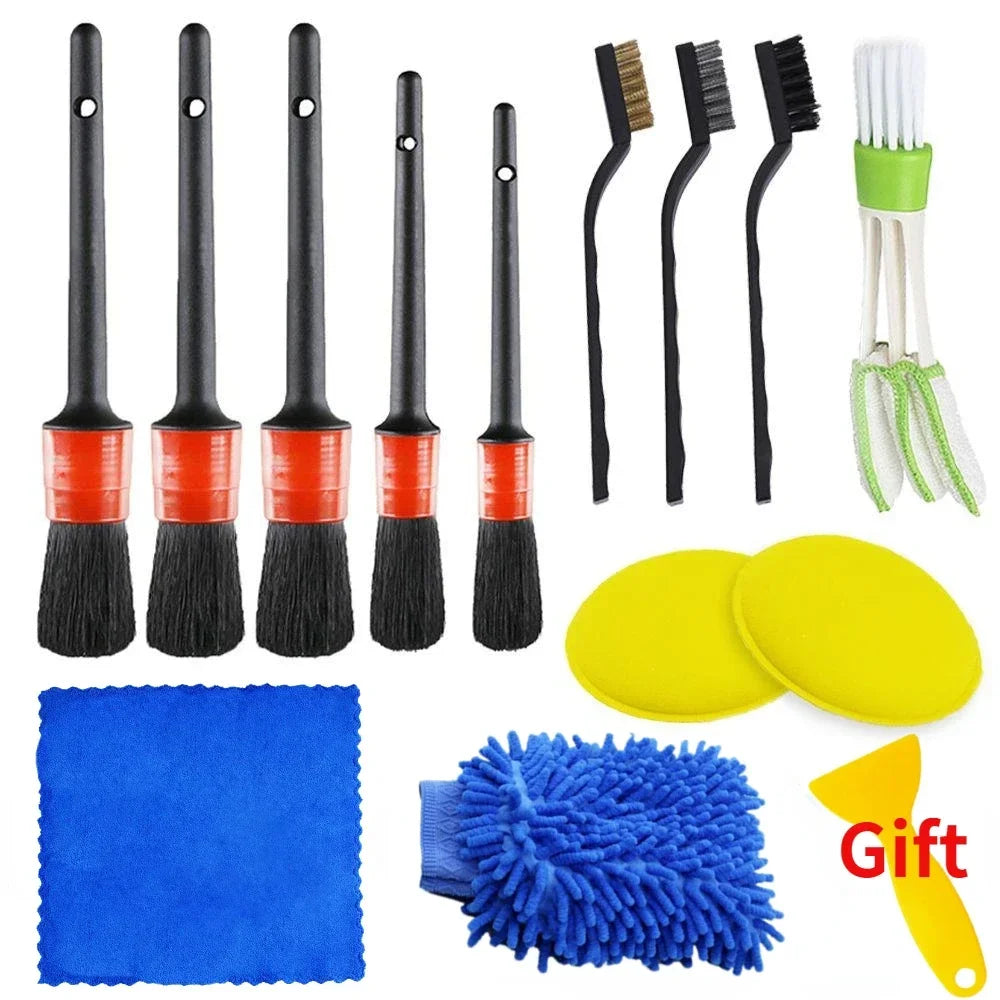 PKWKS New Car Cleaning Kit Scrubber Drill Detailing Brush Set Air Conditioner Vents Towel Polisher Car Auto Detailing Tools