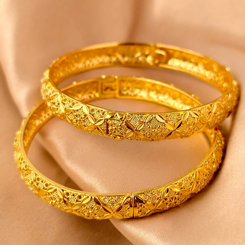 Dubai Gold Plated Bangles For Women Fashion Round Bracelet Flower Bracelet Feast Bijoux