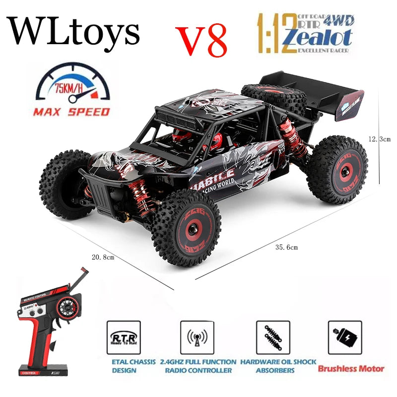 WLtoys RC Car 1:12 124016 4WD 75KM/H High-Speed Brushless Motor Off-Road 2.4G Drift Climbing 1/12 RC Racing Cars Child Toy Gifts