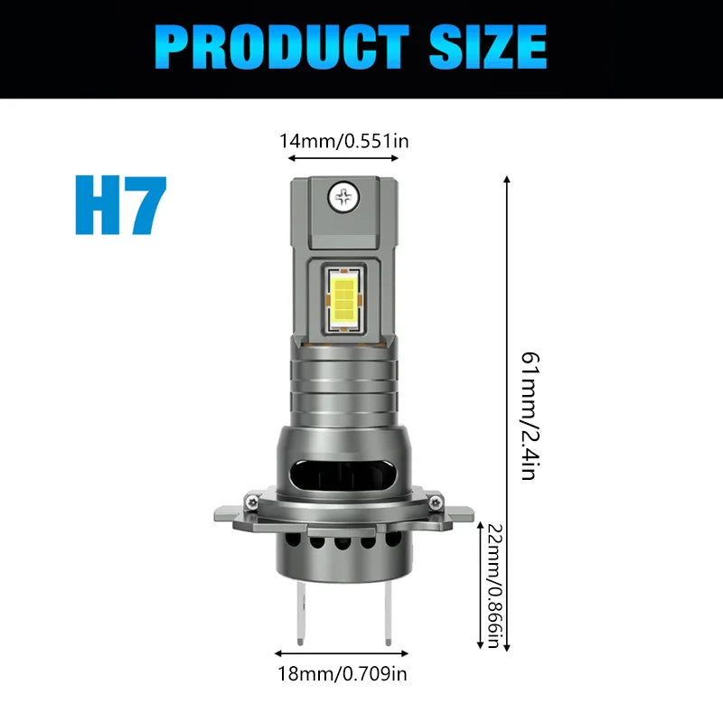 H7 LED Headlight CANBUS 30000LM 7035 CSP Chips 1:1 MINI Size Plug and Play Auto Lamp 6000K Wireless Turbo Fog Light With Fan NEW