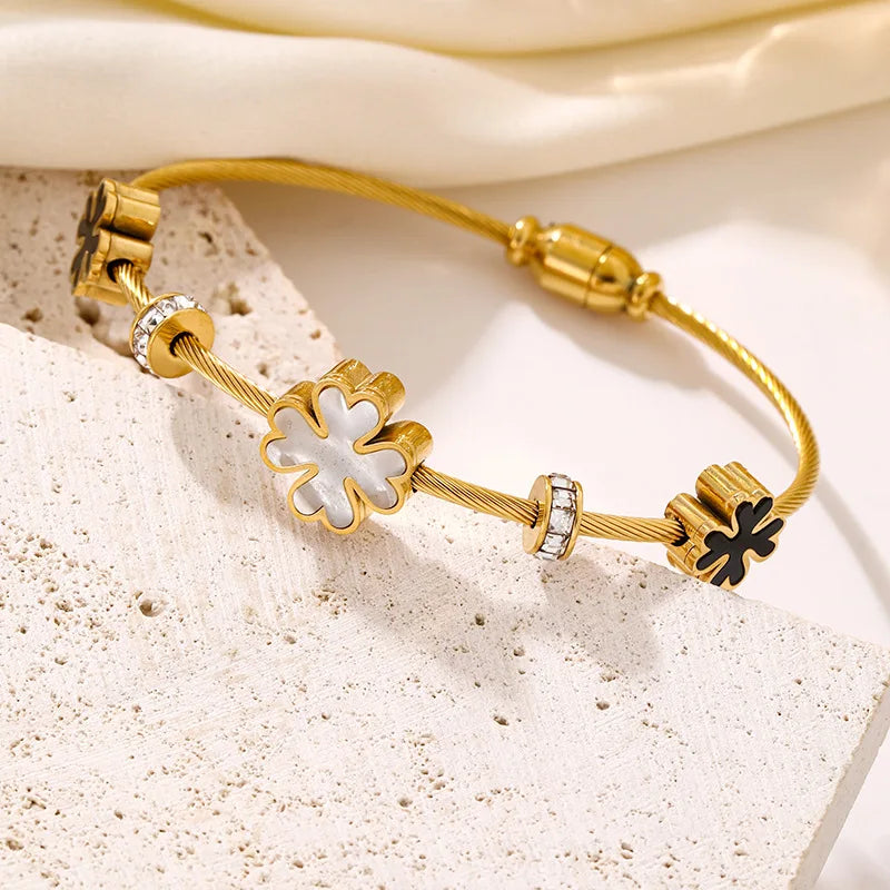 Bracelets en acier inoxydable ou titane avec motif floral pour femme