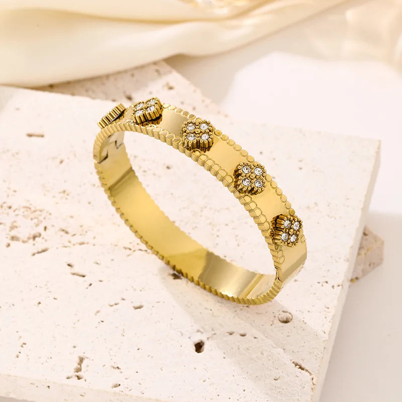 Bracelets en acier inoxydable ou titane avec motif floral pour femme