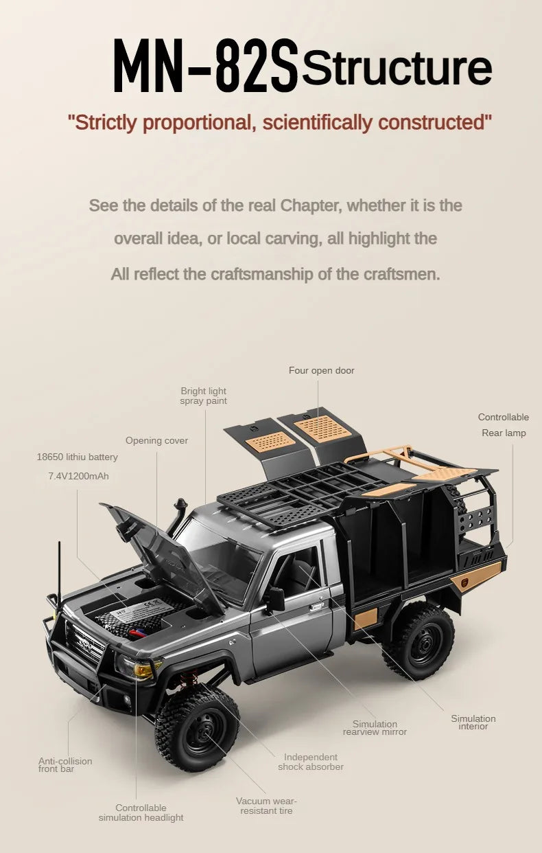 MN82 MN82S LC79 1/12 4WD Full Scale RC Pickup Short Truck 2.4G Remote Control Climbing Off-road Car Toys for Kids Christmas Gift