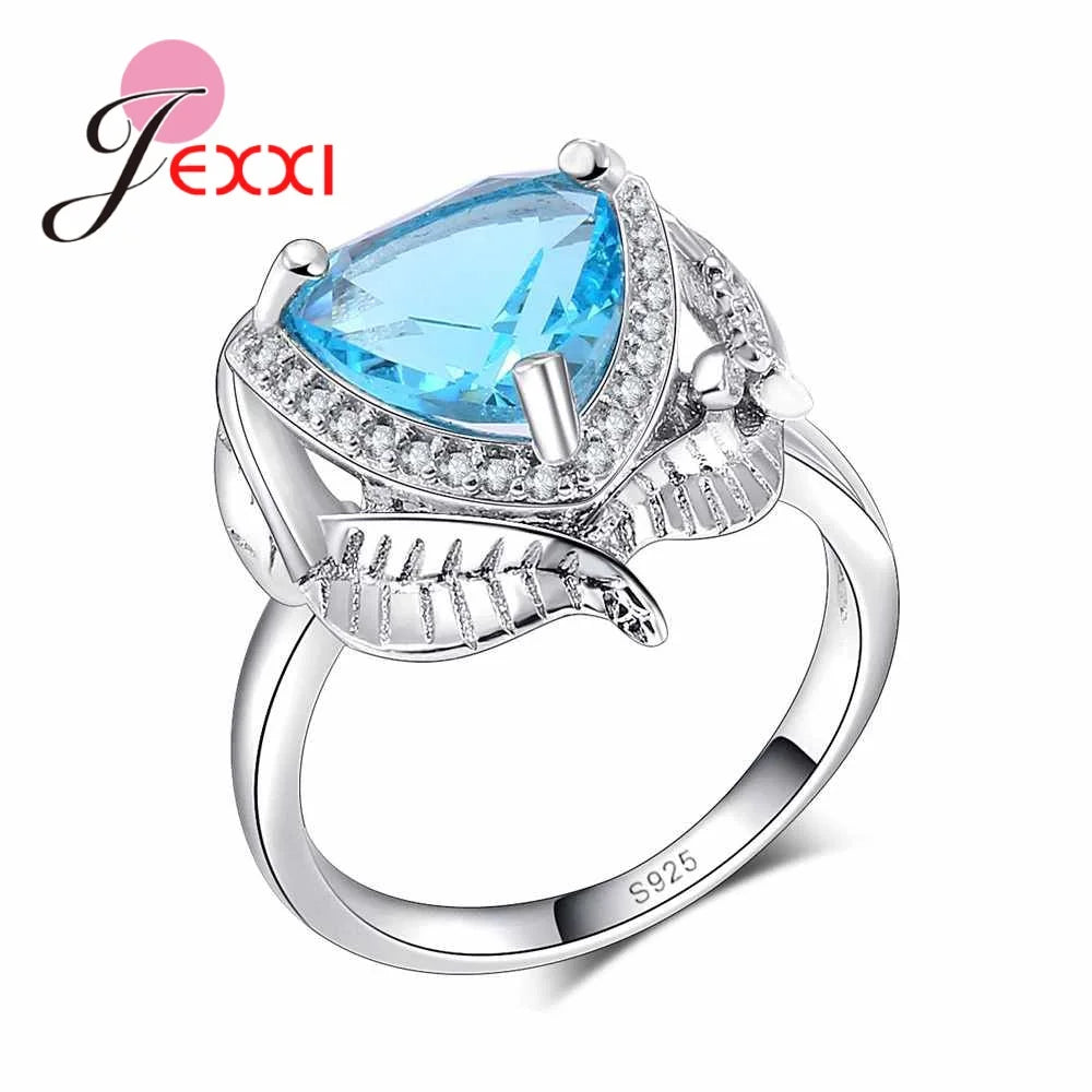 Trendy Bague Wedding Rings for Women Sky Blue Cubic Zirconia Engagement Ring Female 925 Sterling Silver Women's Ringen