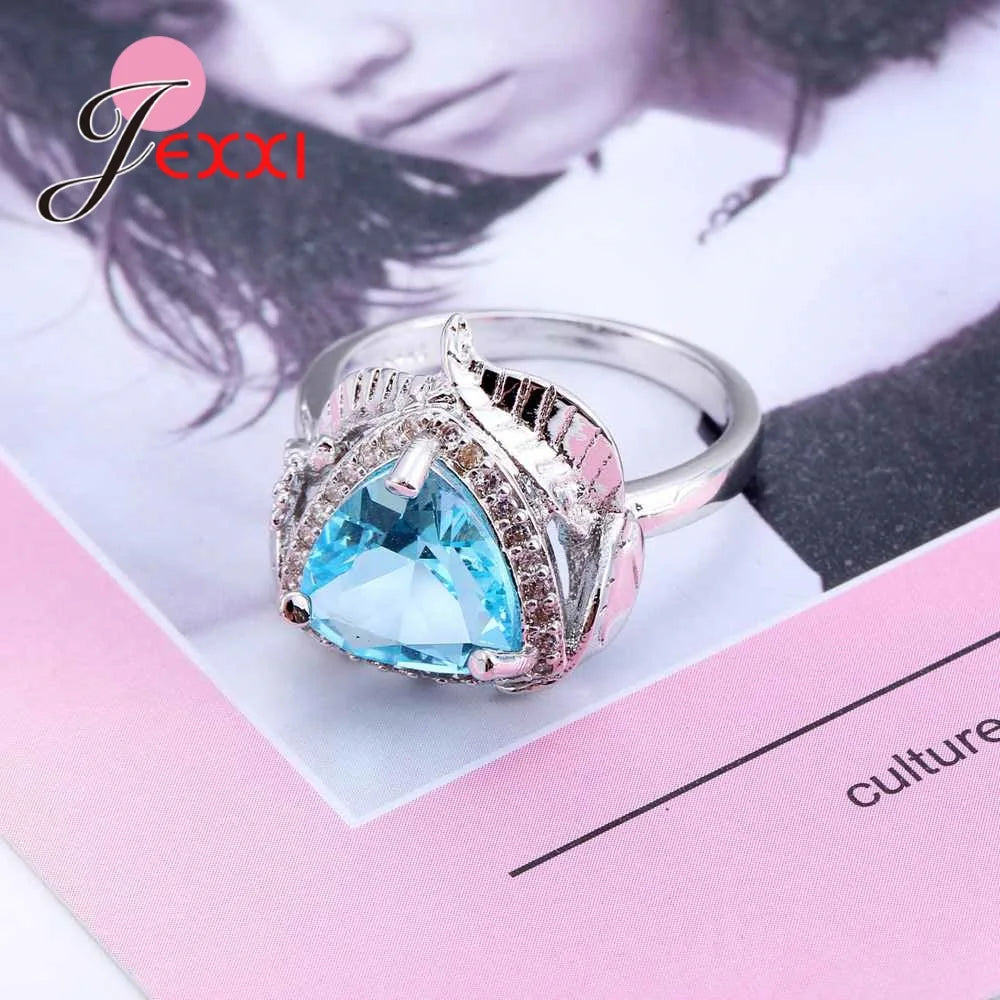 Trendy Bague Wedding Rings for Women Sky Blue Cubic Zirconia Engagement Ring Female 925 Sterling Silver Women's Ringen