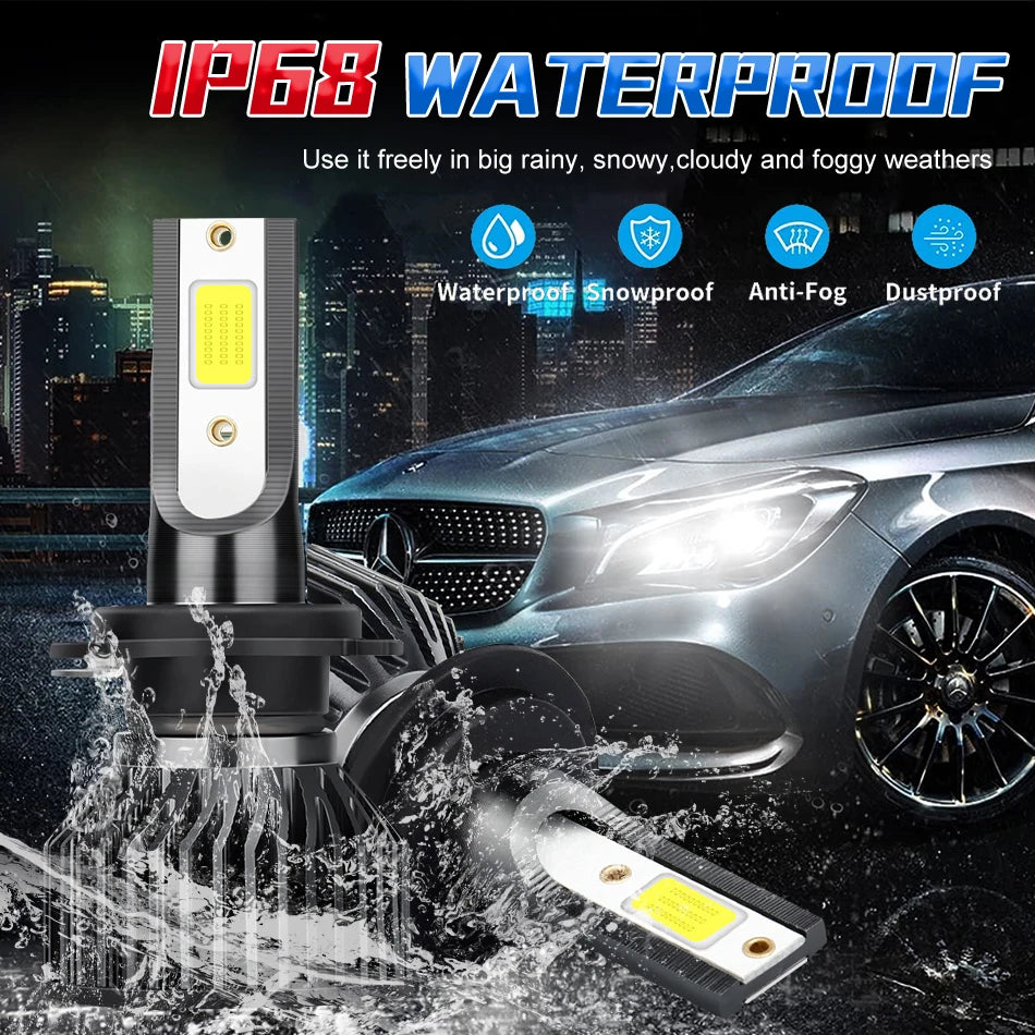 H7 LED H11 H4 Hi/Lo H1 H3 H8 HB3 HB4 HIR2 9005 9006 9012 Car Headlight Bulbs 6000K COB C37 Car Lights 50000LM 500W 12V Turbo Fan