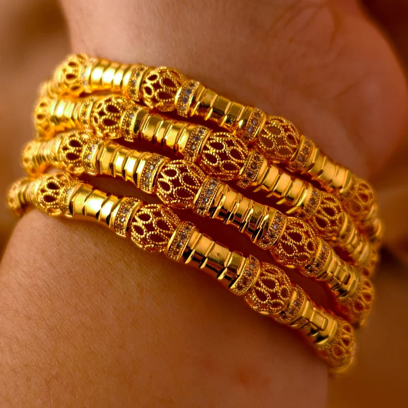Dubai Gold Plated Bangles For Women Fashion Round Bracelet Flower Bracelet Feast Bijoux