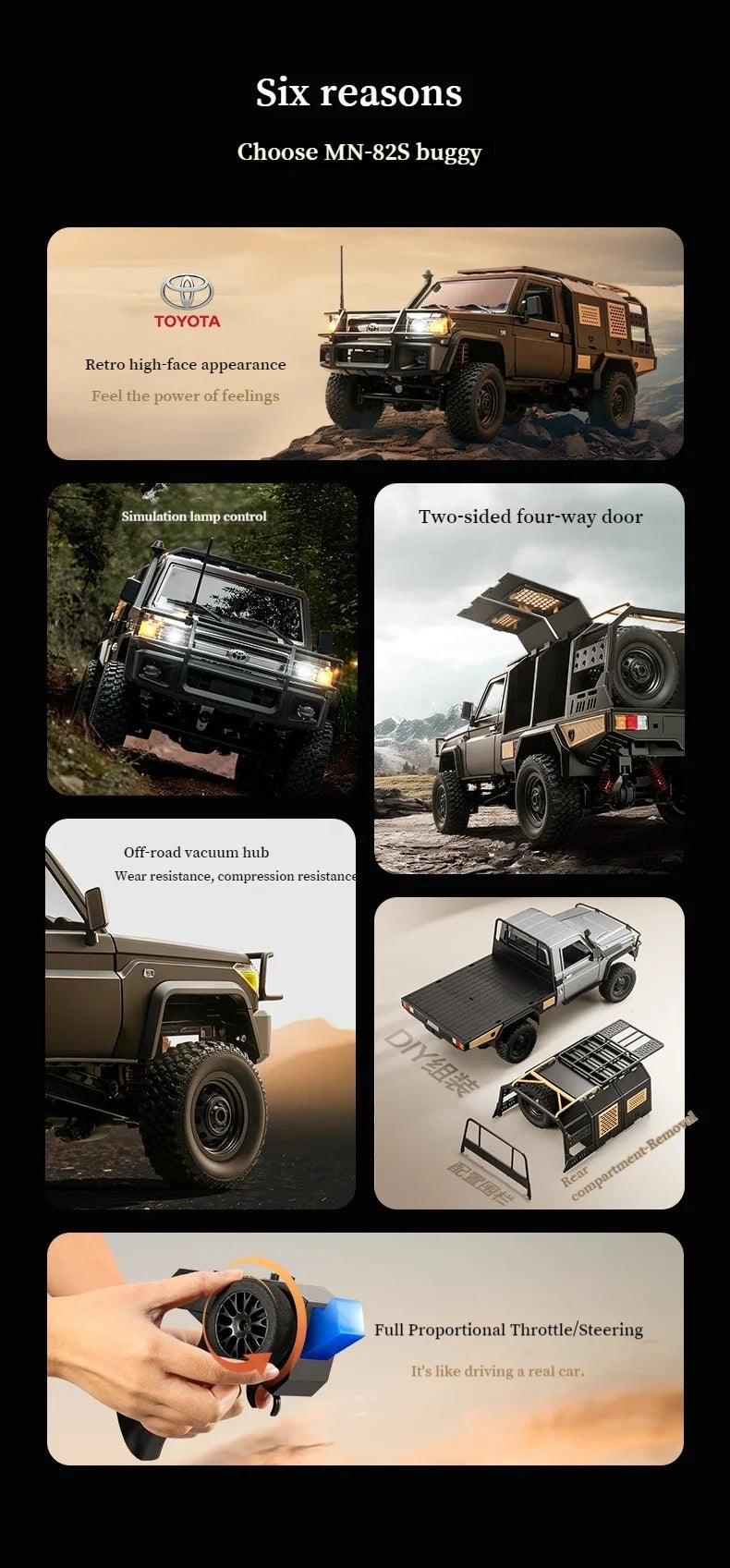 1:12 MN82 Proportional Simulation Remote-controlled Off-road Vehicle Four-wheel Drive Remote Control Pickup Model Boy Toy Gift