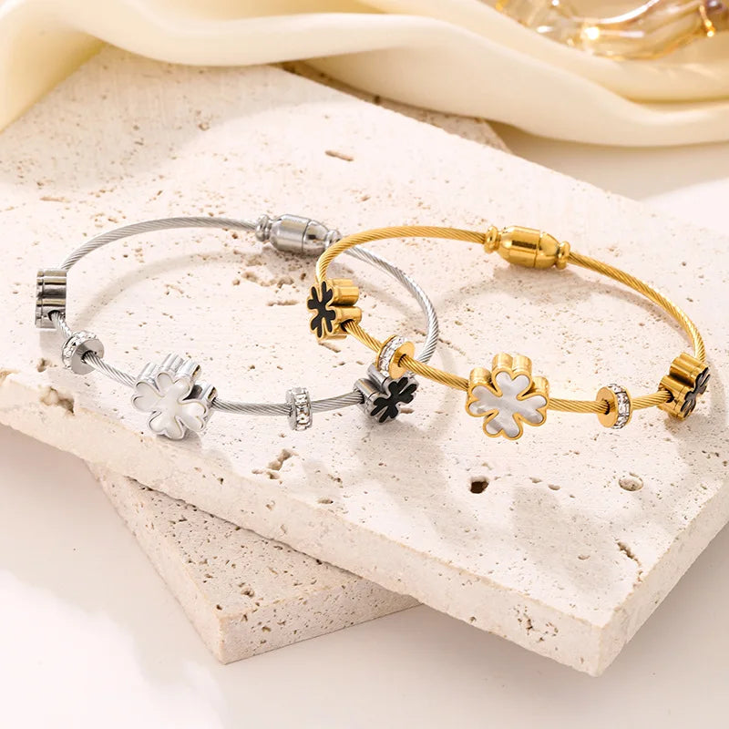 Bracelets en acier inoxydable ou titane avec motif floral pour femme