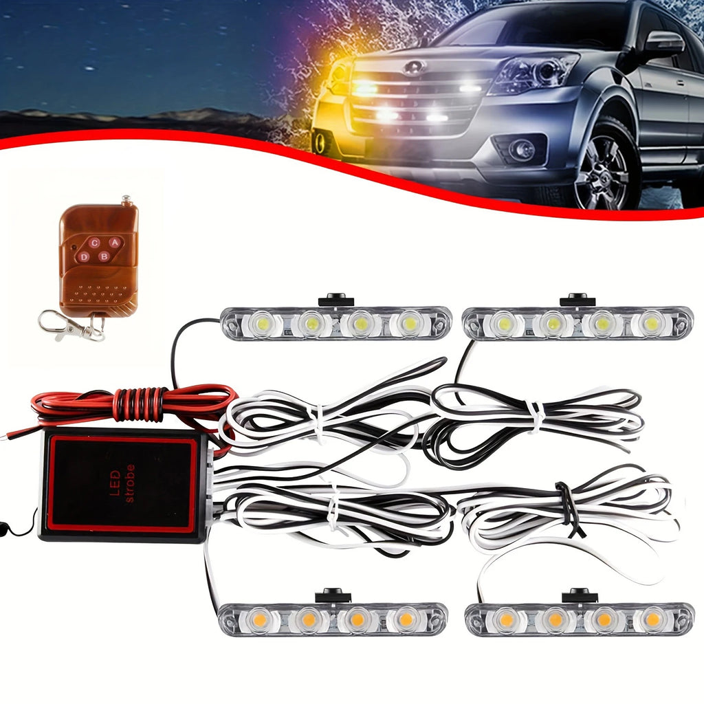 4 in 1 Surface LED Mount Grill Light DC12V Remote Emergency Flashing Beacon Light Strobe Warning For Truck Trailer Caravan Van