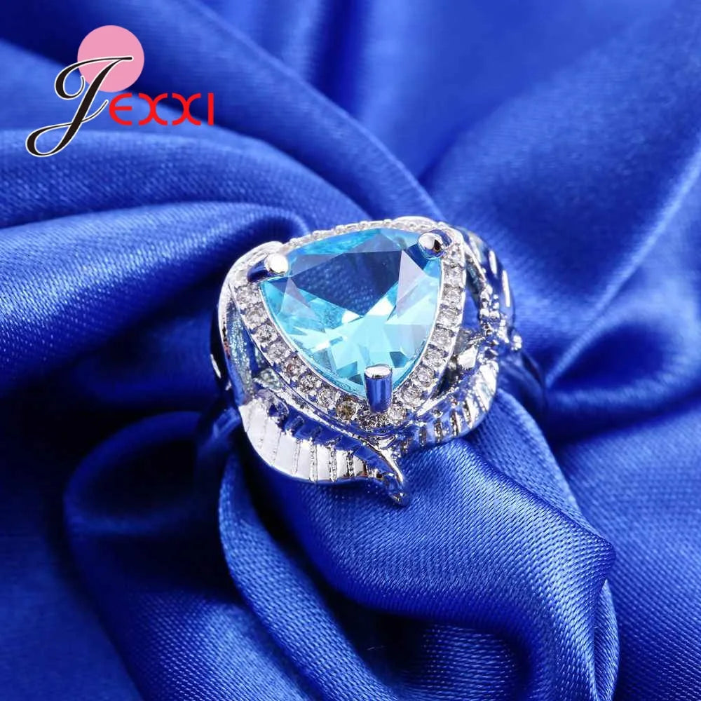 Trendy Bague Wedding Rings for Women Sky Blue Cubic Zirconia Engagement Ring Female 925 Sterling Silver Women's Ringen