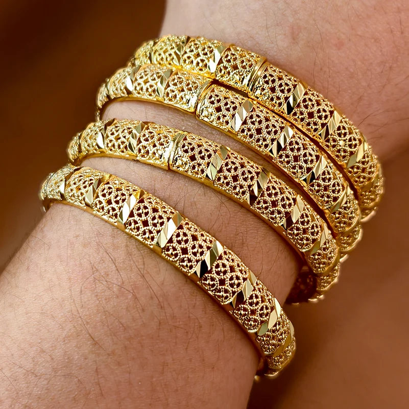 Dubai Gold Plated Bangles For Women Fashion Round Bracelet Flower Bracelet Feast Bijoux
