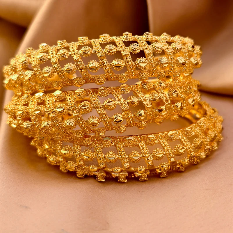 Dubai Gold Plated Bangles For Women Fashion Round Bracelet Flower Bracelet Feast Bijoux