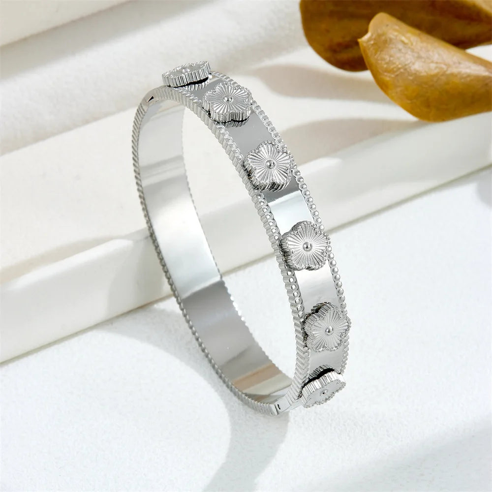 Bracelets en acier inoxydable ou titane avec motif floral pour femme