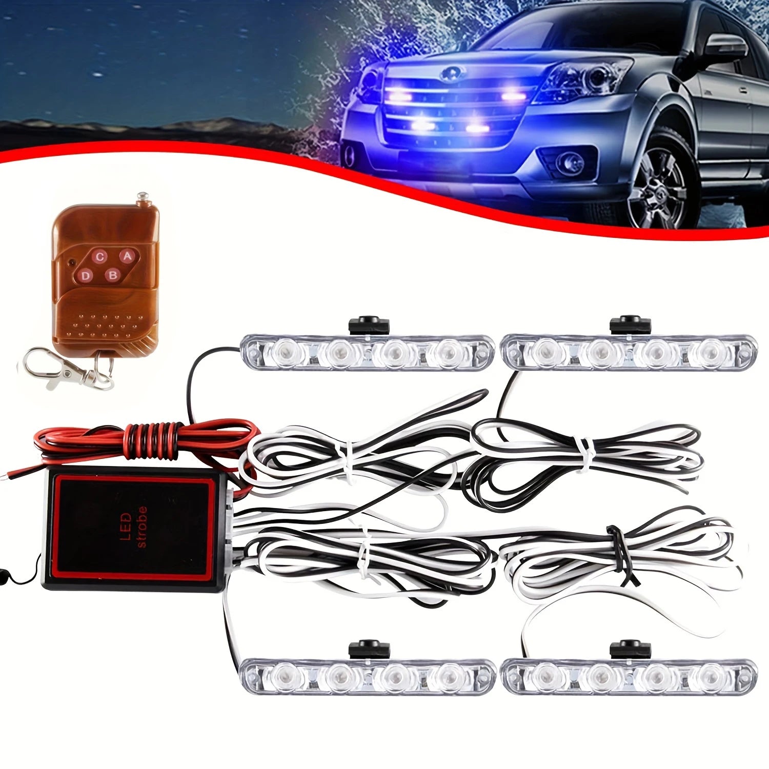 4 in 1 Surface LED Mount Grill Light DC12V Remote Emergency Flashing Beacon Light Strobe Warning For Truck Trailer Caravan Van